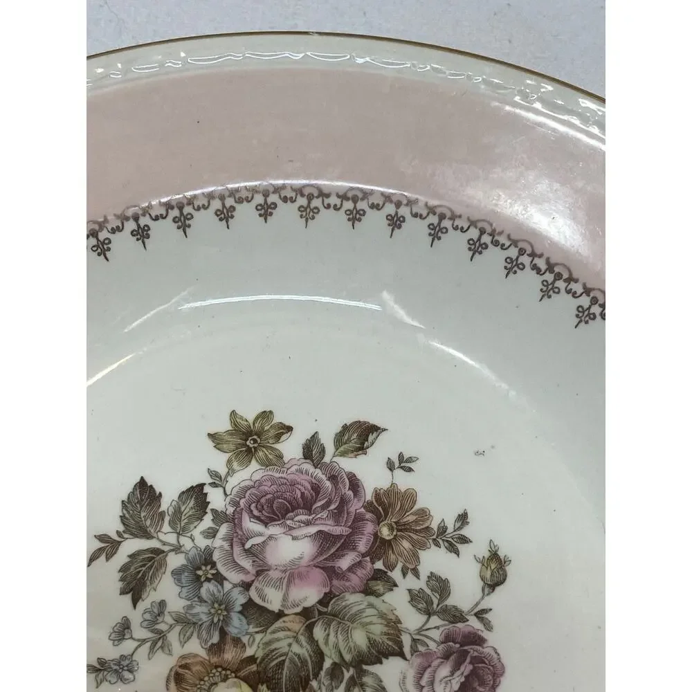 2 Homer Laughlin Eggshell Georgian Pink Rimmed Soup Bowls